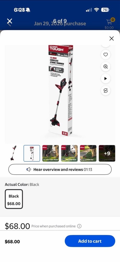 Hyper Tough 20v Max Cordless 12” String Trimmer