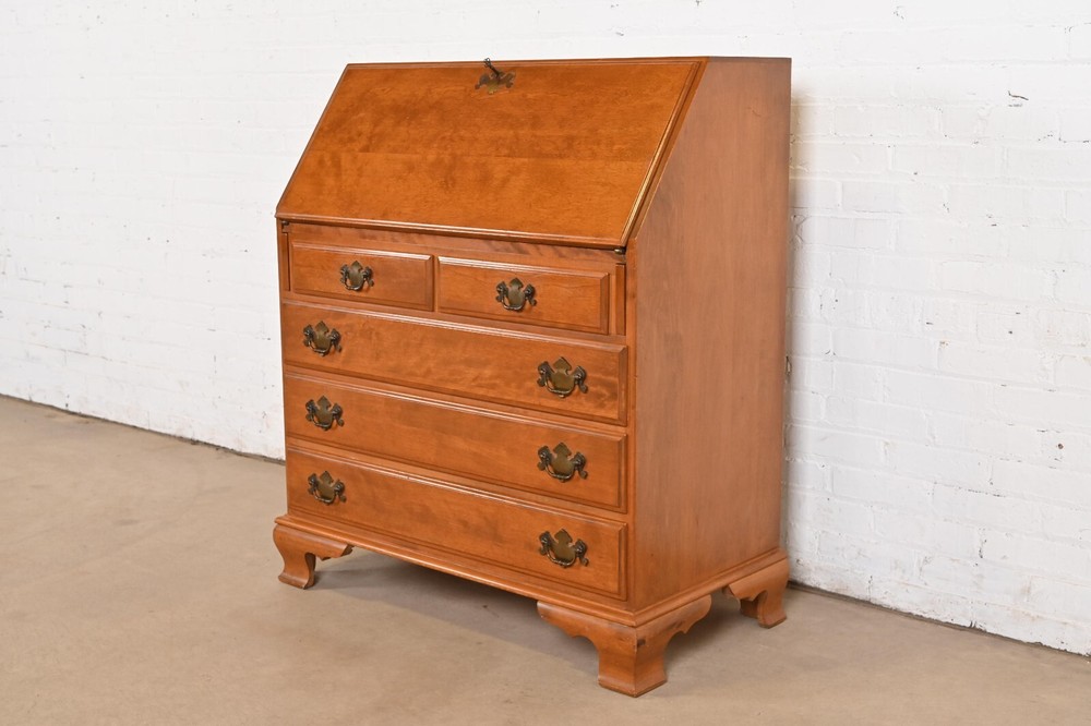 Ethan Allen Early American Solid Maple and Birch Drop Front Secretary Desk