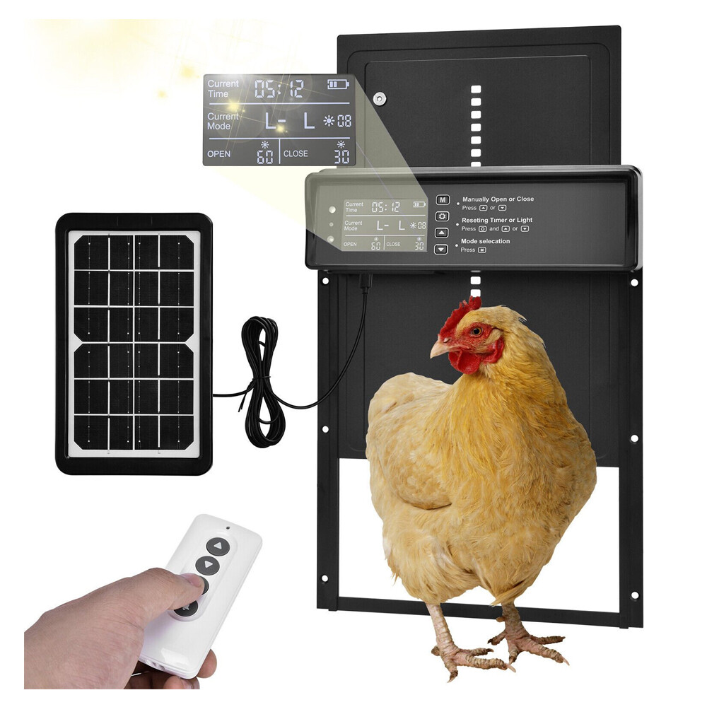 Solar Automatic Chicken Coop Door Opener w/ Timer/Light Sensor/Remote Control