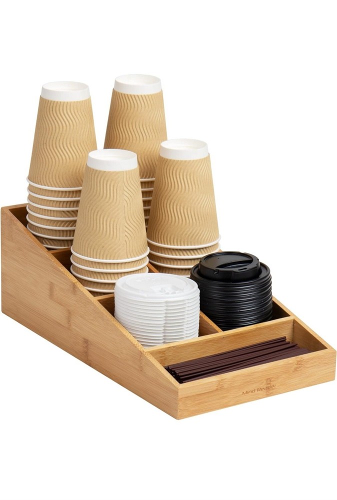New Mind Reader 7 Compartment Coffee Condiment &Accessories Organizer - Bamboo