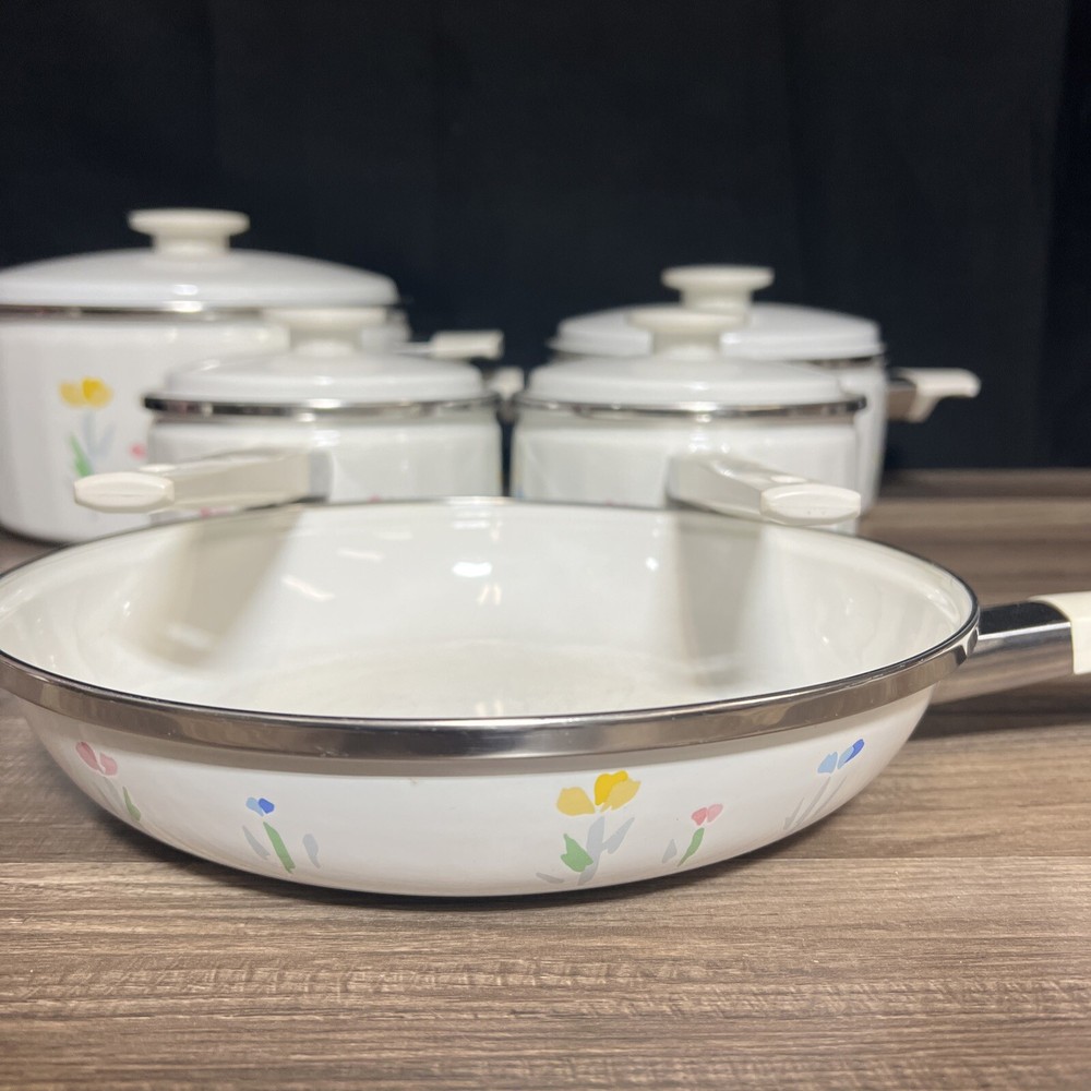 5 Piece STUDIO NOVA UN427 Fresh Mint Pattern COOKWARE Frying Pan Pots & Pans Set