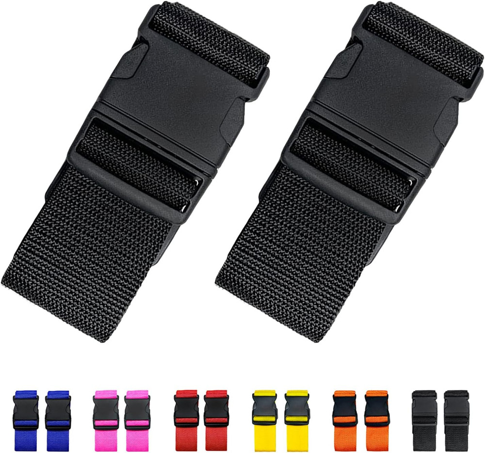 2 Pack Suitcase Straps, Bright Color Adjustable , TSA Approved (Black)