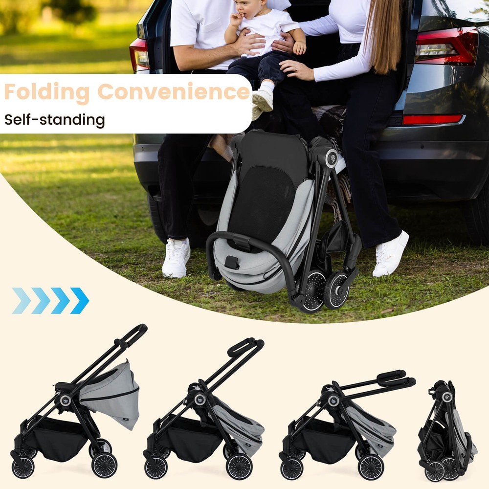 Baby Stroller Foldable Infant Pram Stroller w/ Reclining Backrest Handle