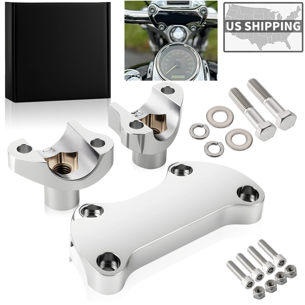 2" Tall 1" Mount Chrome Hefty Handlebar Risers/Top Clamp Kits For Harley Models