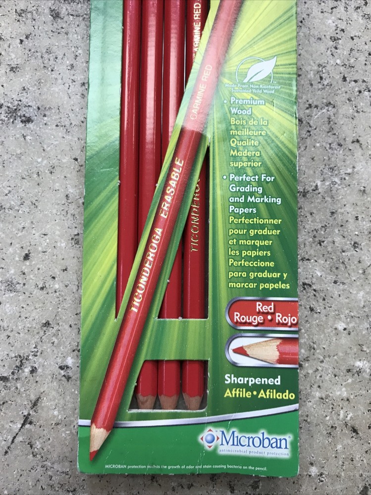 Ticonderoga Erasable Checking Pencils, Eraser Tipped, Pre-Sharpened, 4/Pack, Red