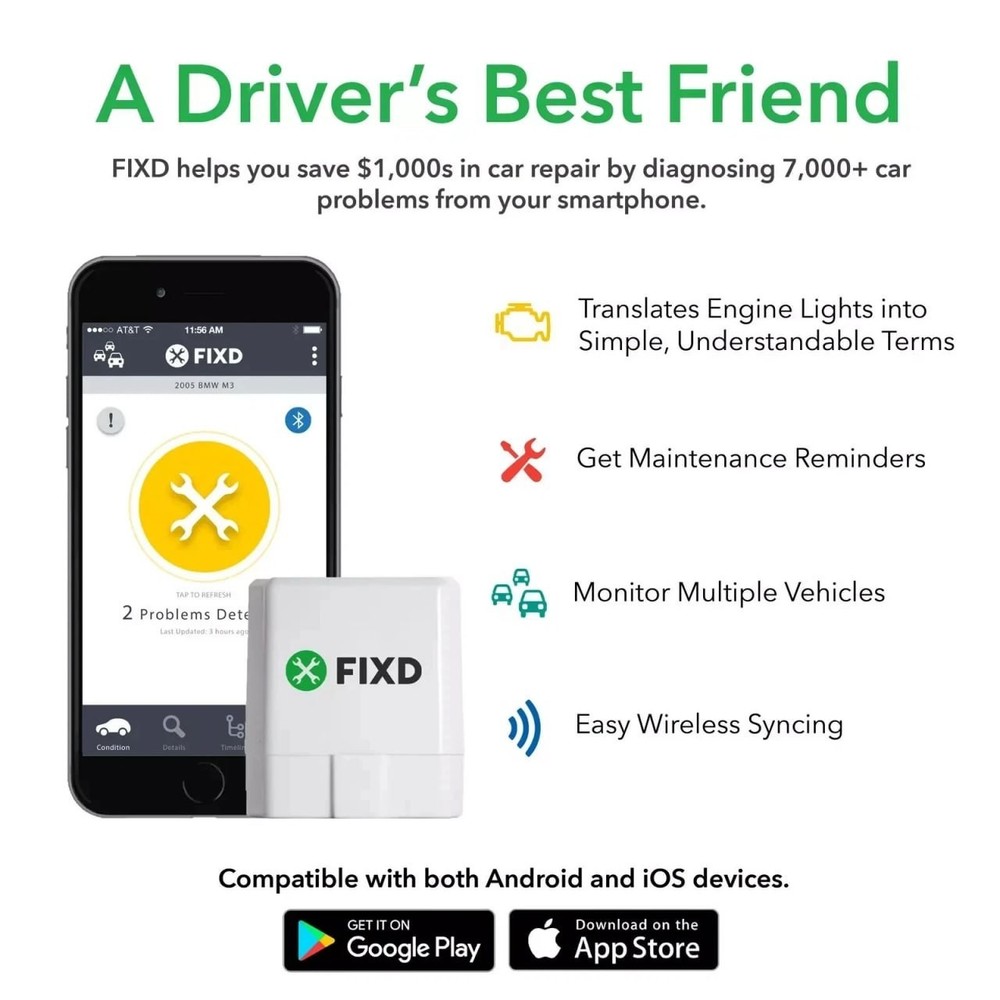 FIXD OBD2 Bluetooth Car Diagnostic Scanner for iPhone Android Code Reader Sale