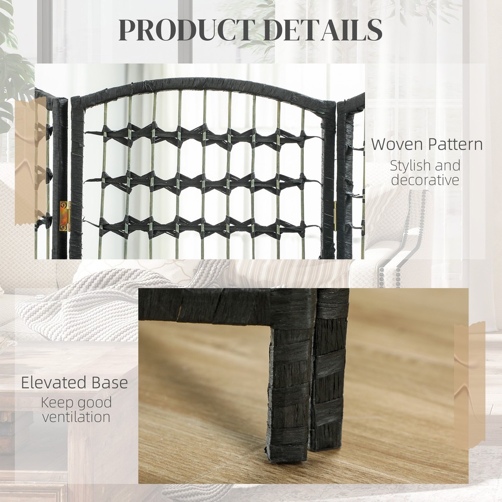 8 Panel Room Divider, Folding Screen, 5.6', Black