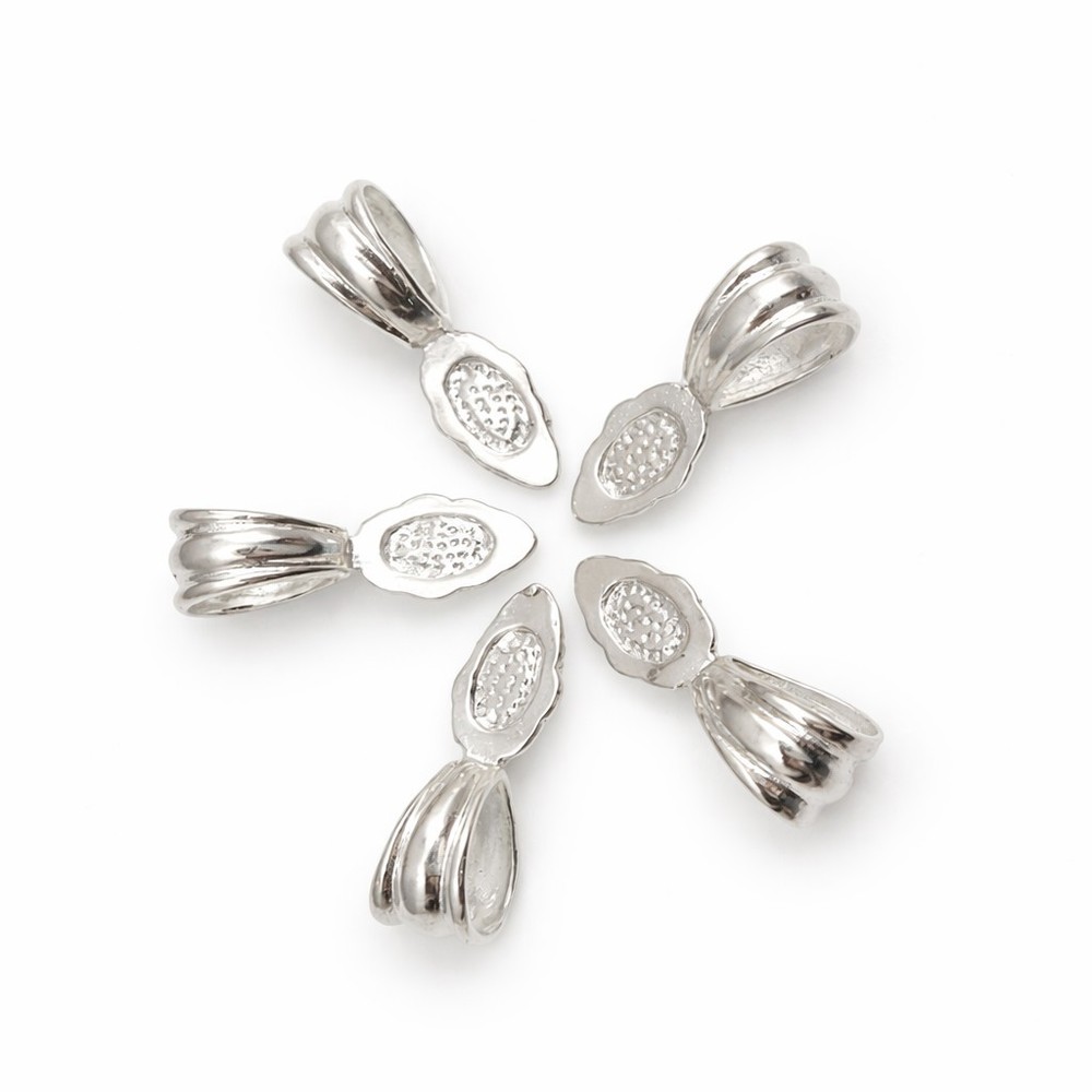 Bright Silver Fancy Glue On Bails (Pkg 5/15)  (185-BS)