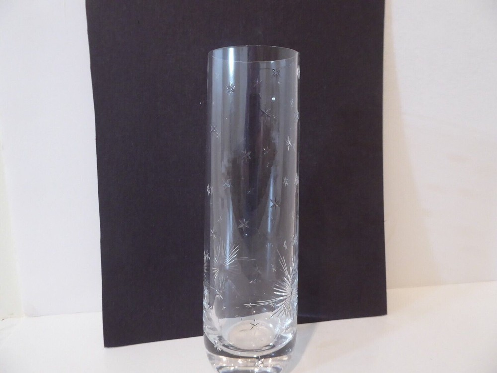 Crystal Vase 8” with Weighted Bottom, Engraved Star Pattern, Elegant (S2