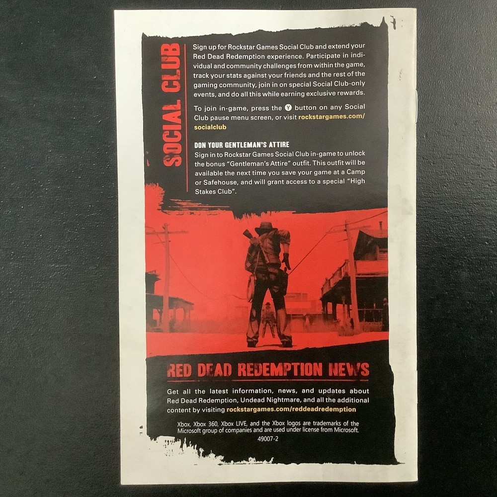 Red Dead Redemption GOTY Edition Microsoft Xbox 360 Instruction Manual Only