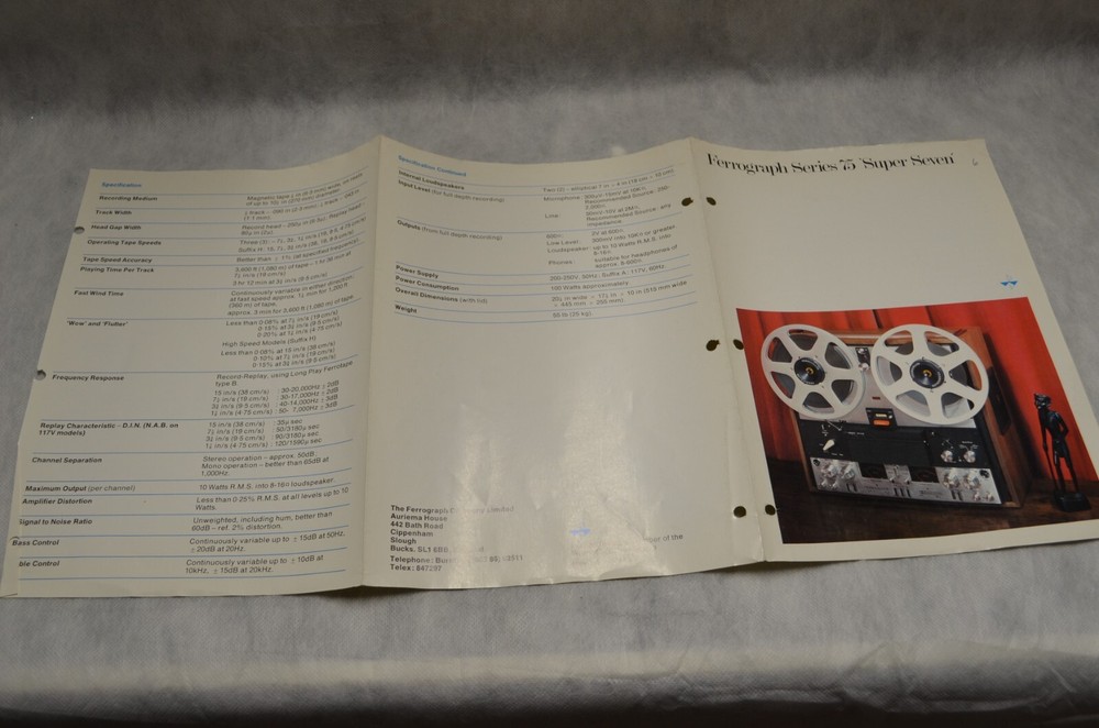 10 Data Sheets/Foldouts- Garrard &1 Foldout- Ferrograph. England. 1970s. Mint-