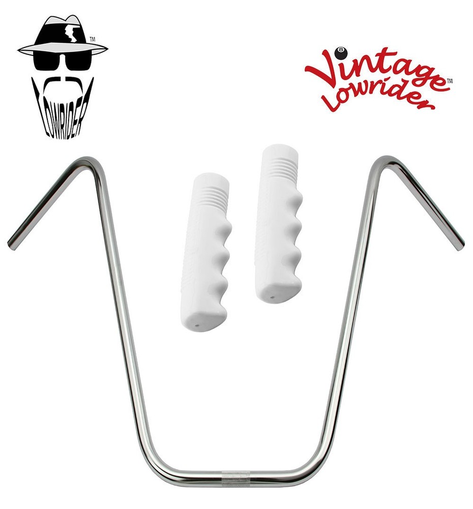 Original Lowrider 22" 22.2 Ape Handlebar Chrome 120mm Grips Solid/White