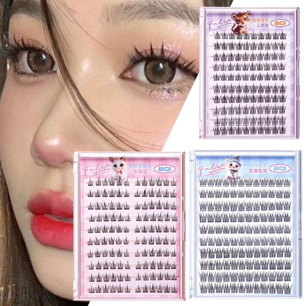 Glue-Free Natural Long Thick Self Adhesive Segmented False Eyelashes Daily Use ∂