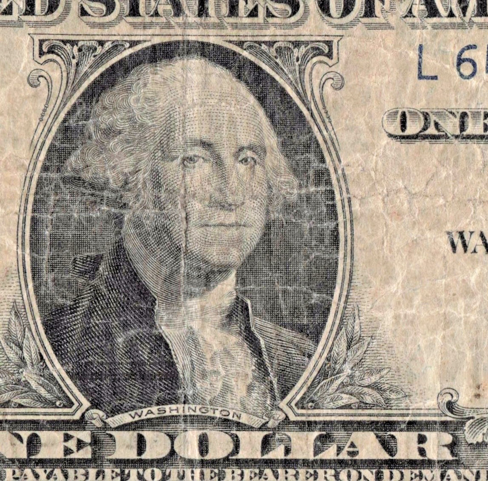 1935 $1 One Dollar Silver Certificate Double Date Gutter Fold Error, Circulated