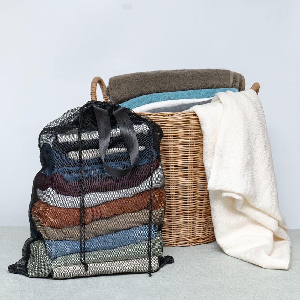 Mesh Laundry Bags with Handles & Double Drawstring Closure – Heavy Duty, B