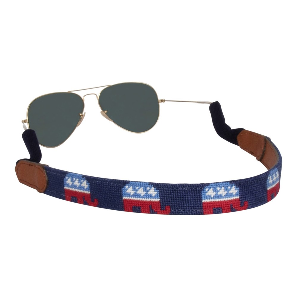 Hand-Stitched Needlepoint Sunglass Strap Retainer on Full Grain Leather Back ...