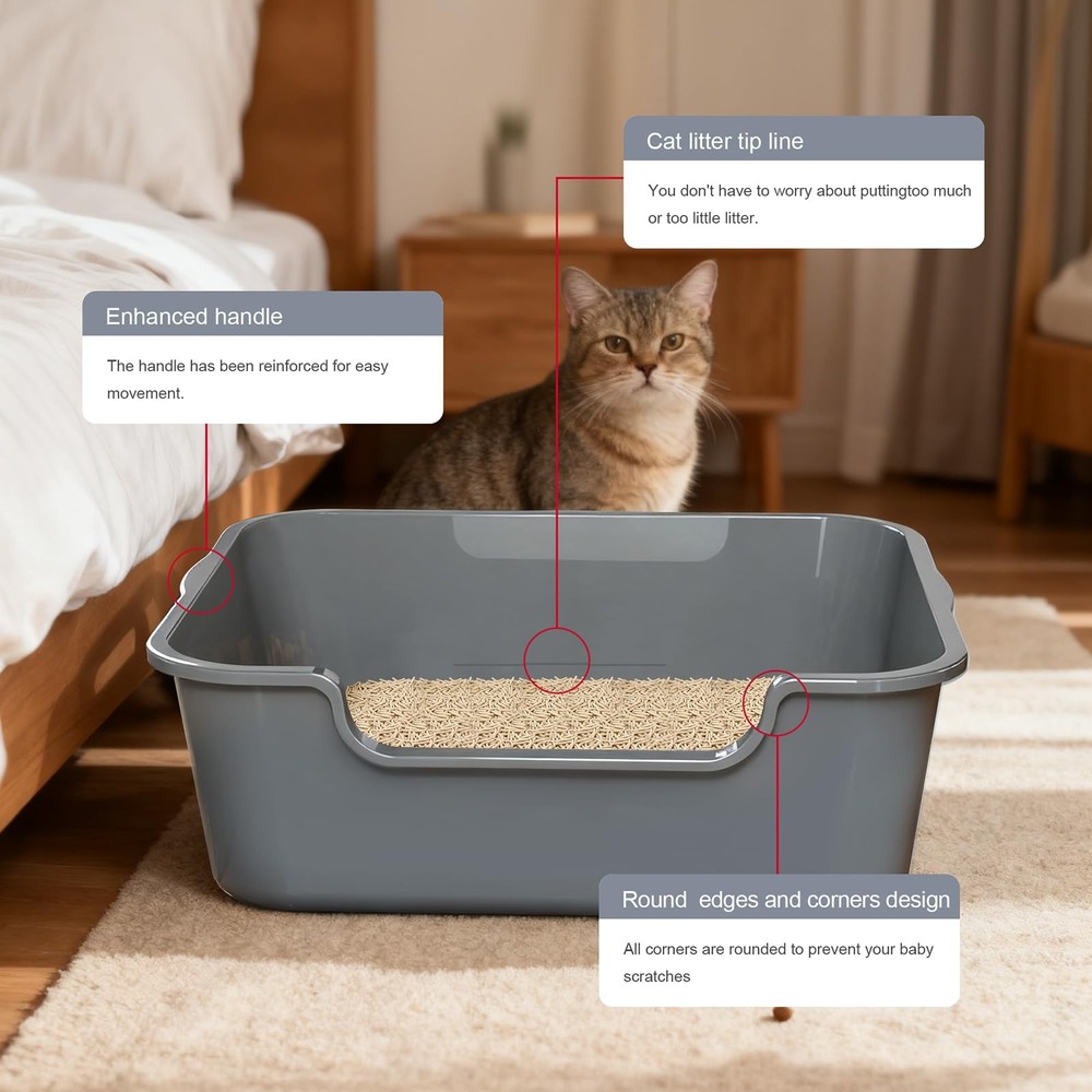Extra Large Cat Litter Box (ABS Material), Low Entry High Sides Senior Litter...