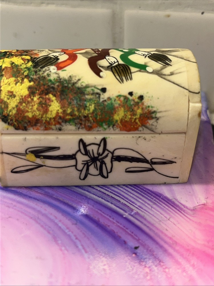 Circa 1970 Persian Painted Camel Bone Trinket Box