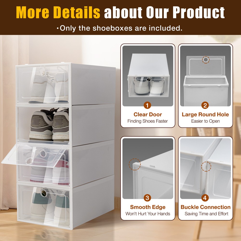 24x Plastic Stackable Shoe Storage Organizer Clear Storage Box Display Case Box