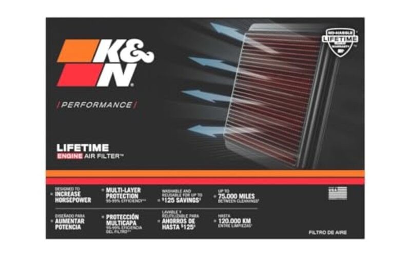 Engine Air Filter: Reusable, Clean Every 75,000 Miles, Washable, Replacement