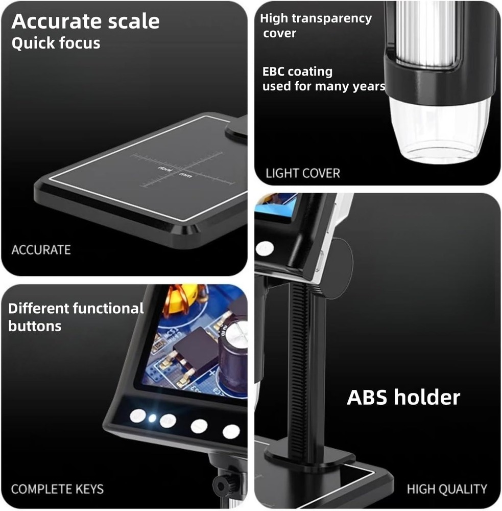 Digital Microscope with 4.3" LCD Screen, 1000X USB Coin Magnifier, Black
