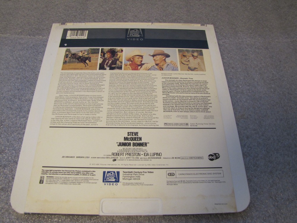 Junior Bonner, CED RCA SelectaVision VideoDiscs