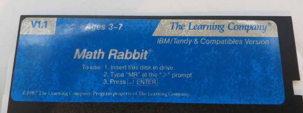 MATH RABBIT 5.25" Floppy Disk The Learning Company V1.1 IBM/Tandy computer game
