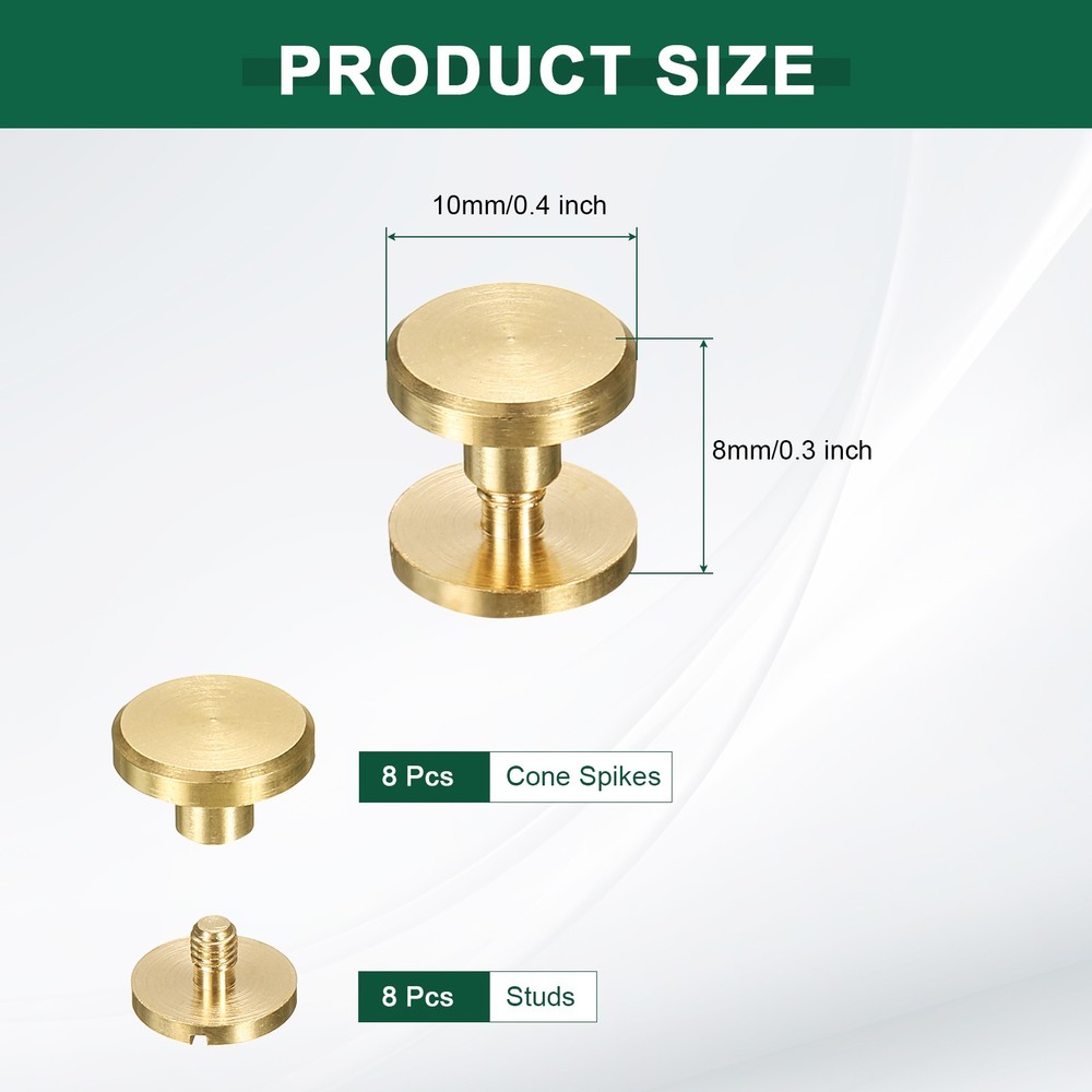 8 Pcs Brass Chicago Screws 8mm Height Flat Head Screw Binding Rivets