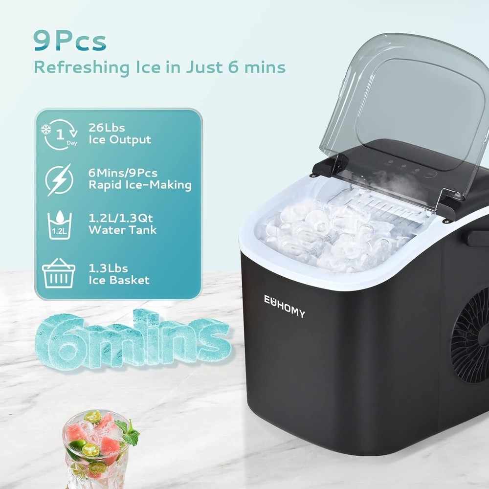 Countertop Ice Maker Machine with Handle Auto-Cleaning Portable for Home/Kitchen