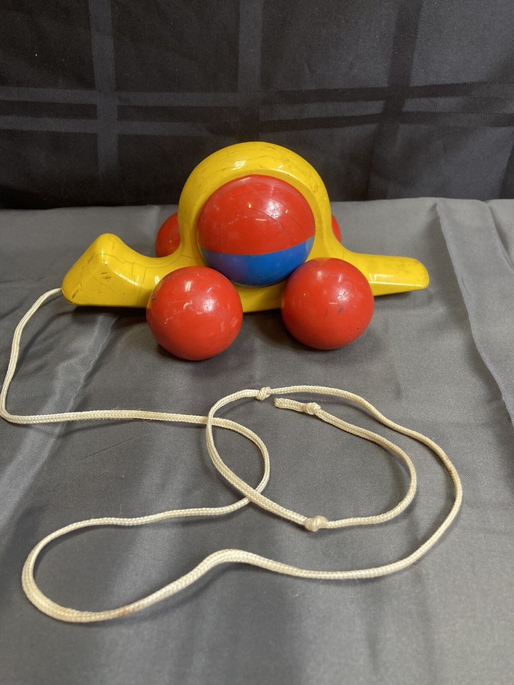 Vintage Wood Snail Pull Toy Primitive Pull Along Toy