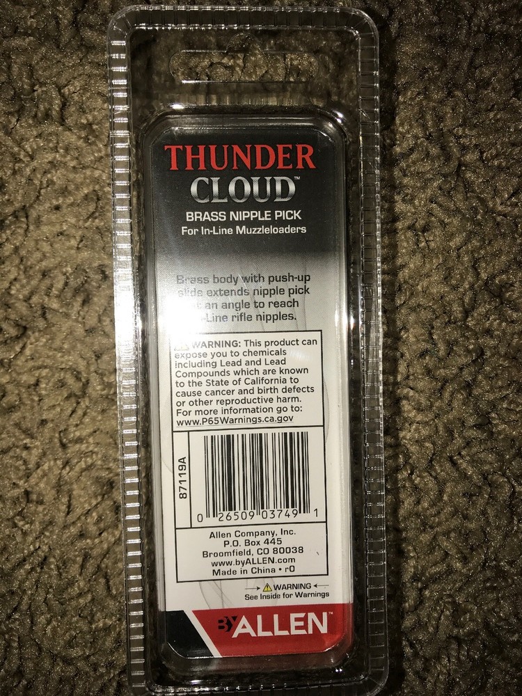 Thunder Cloud Brass Nipple Pick By Allen For In-line Muzzleloaders