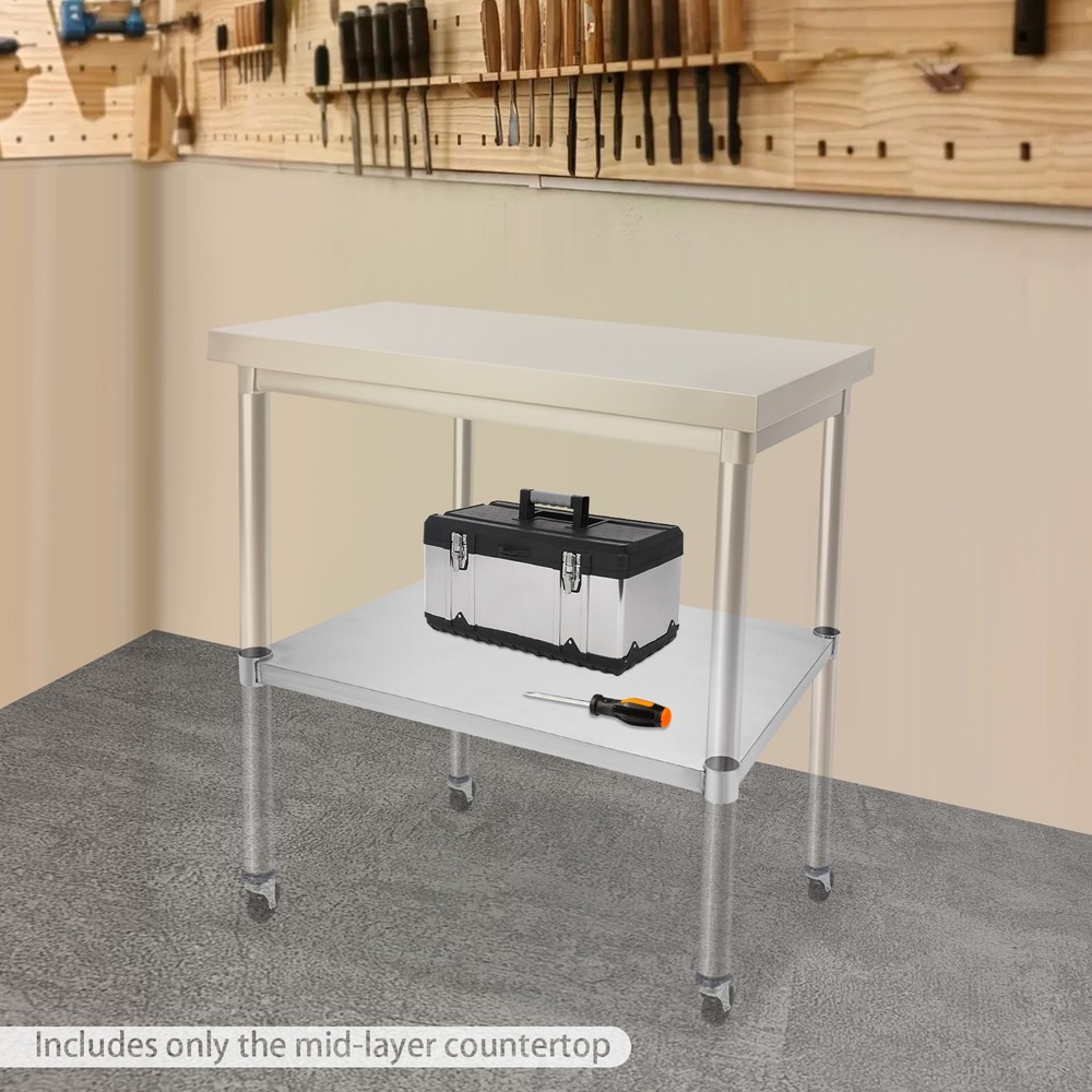 Stainless Steel Table Adjustable Lower Shelf Under Shelf Rectangular Work Table