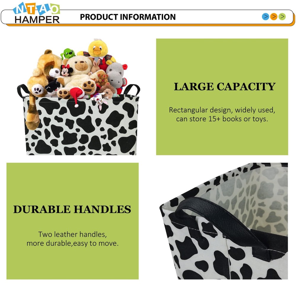 NTAOHAMPER Rectangular Cow Storage Basket, Waterproof Cowprint Box with Handl...