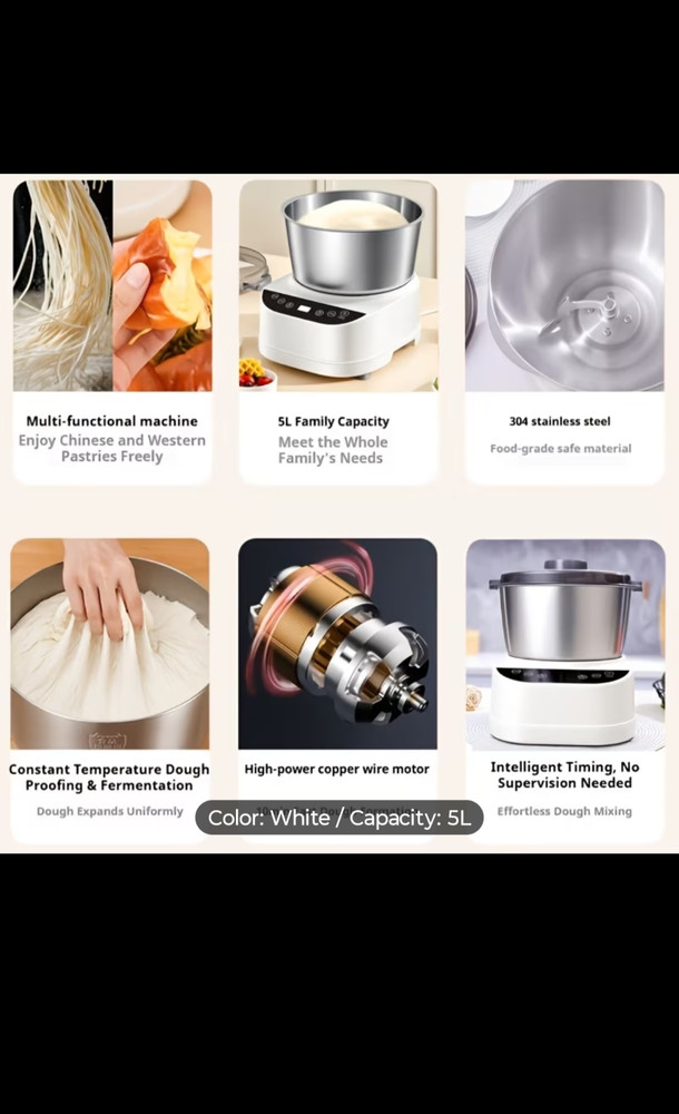 Dough Mixer 5L Large Capacity Electric Dough Maker with Ferment Function