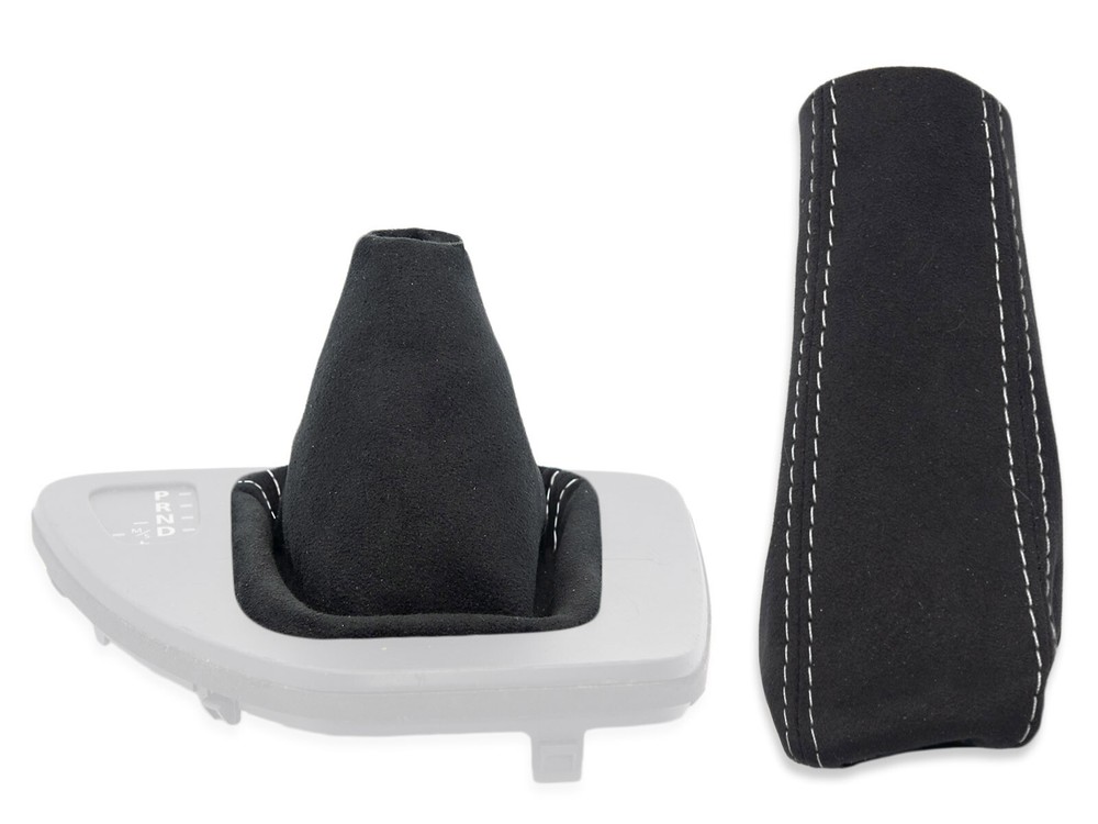 FOR BMW E90 E91 automat. GEAR SHIFT + EBRAKE GAITER ALCANTARA s. WHITE + FRAME