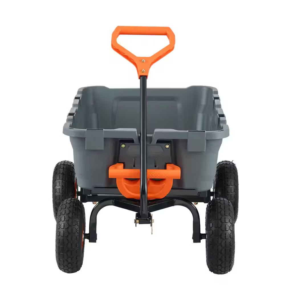 3.1 Cu. Ft. Dump Cart Poly Steel Frame Dump Wagon with 2 in 1 Convertible Handle