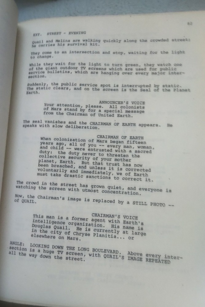 Total Recall - Original 1982 Screenplay/Script - Ronald Shusett, Dan O'Bannon