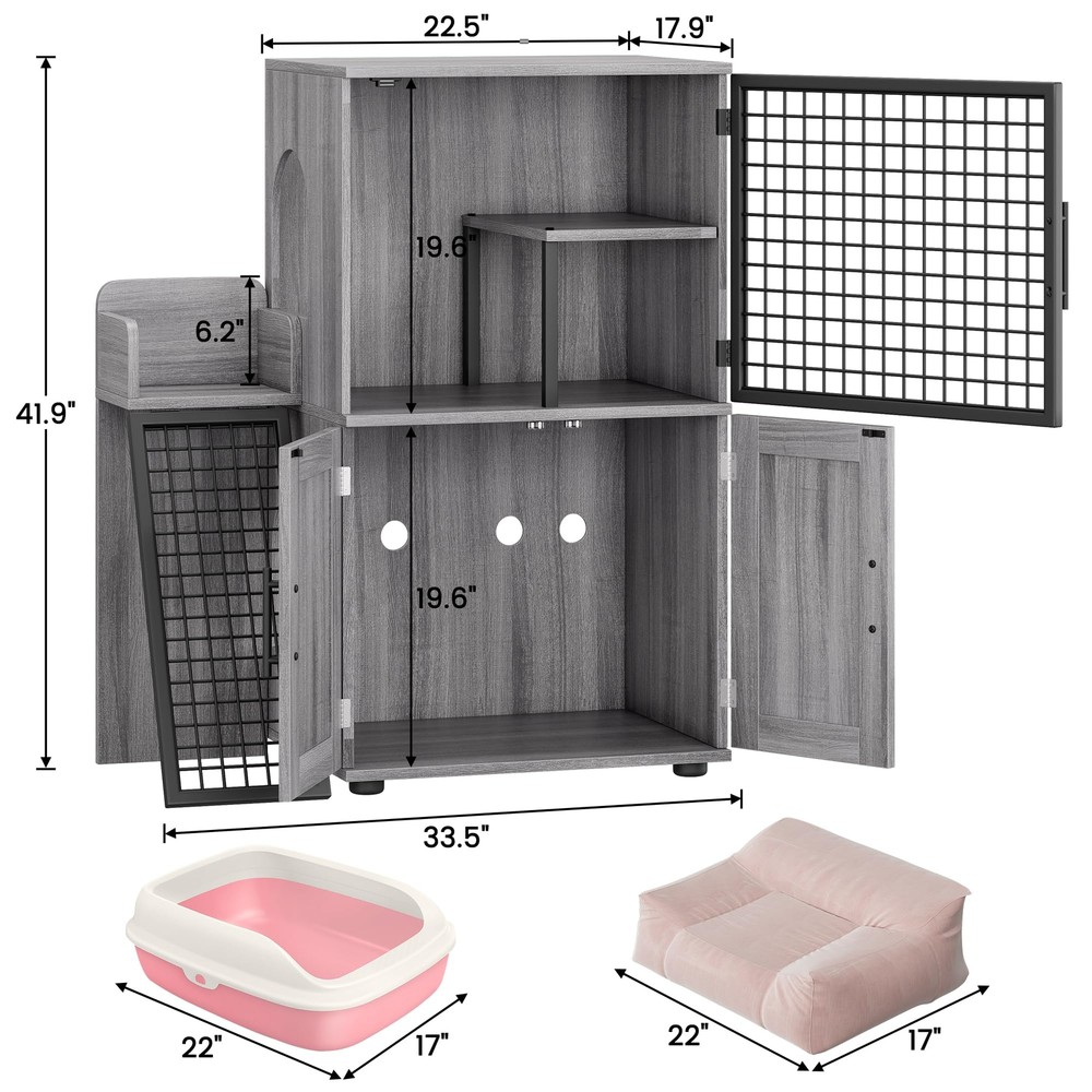 Modern Cat Litter Box Enclosure With Platform, Double Layer Cat Litter Hidden