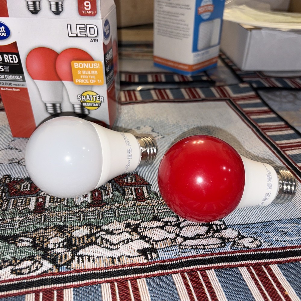 Great Value Led 1 White LED And 1 Red Light Medium Base A-19 2 Bulb Pack Listed