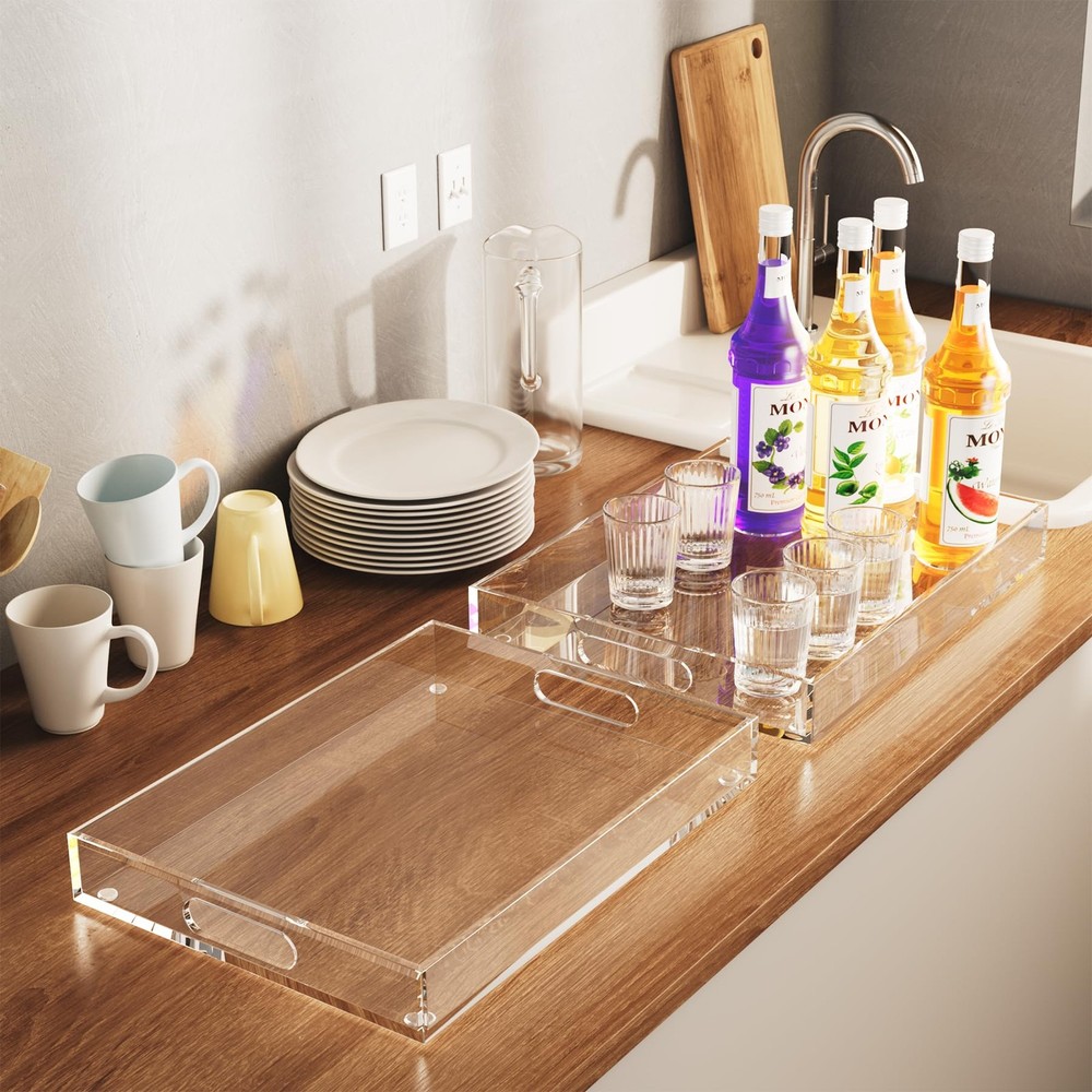 Collwait 2-Pack Clear Acrylic Serving Trays with Handles - 16" & 15.2"