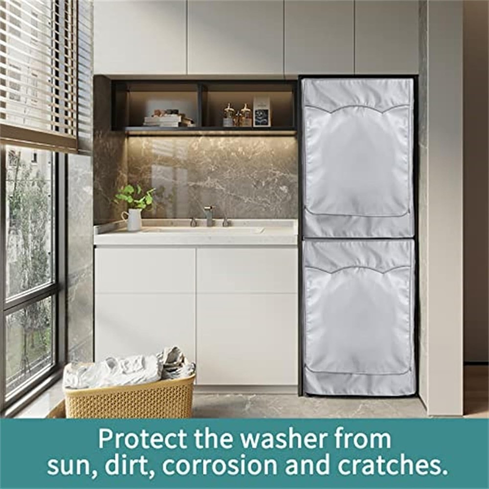 Durable Front Load Washer Dryer Cover Silver Drawstring Waterproof UV Resistant