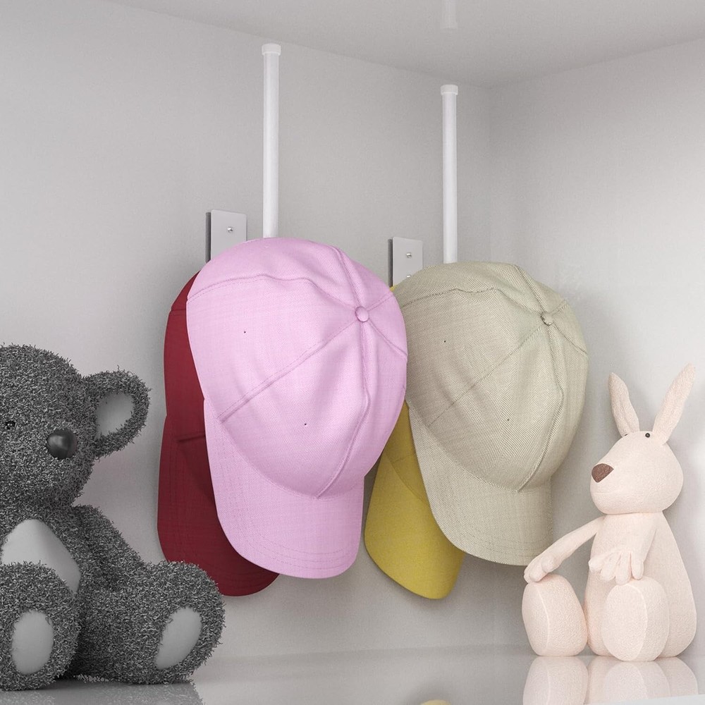 Space-Saving 2 Pack White Hat Racks - Strong Adhesive and Wall Drilled Options
