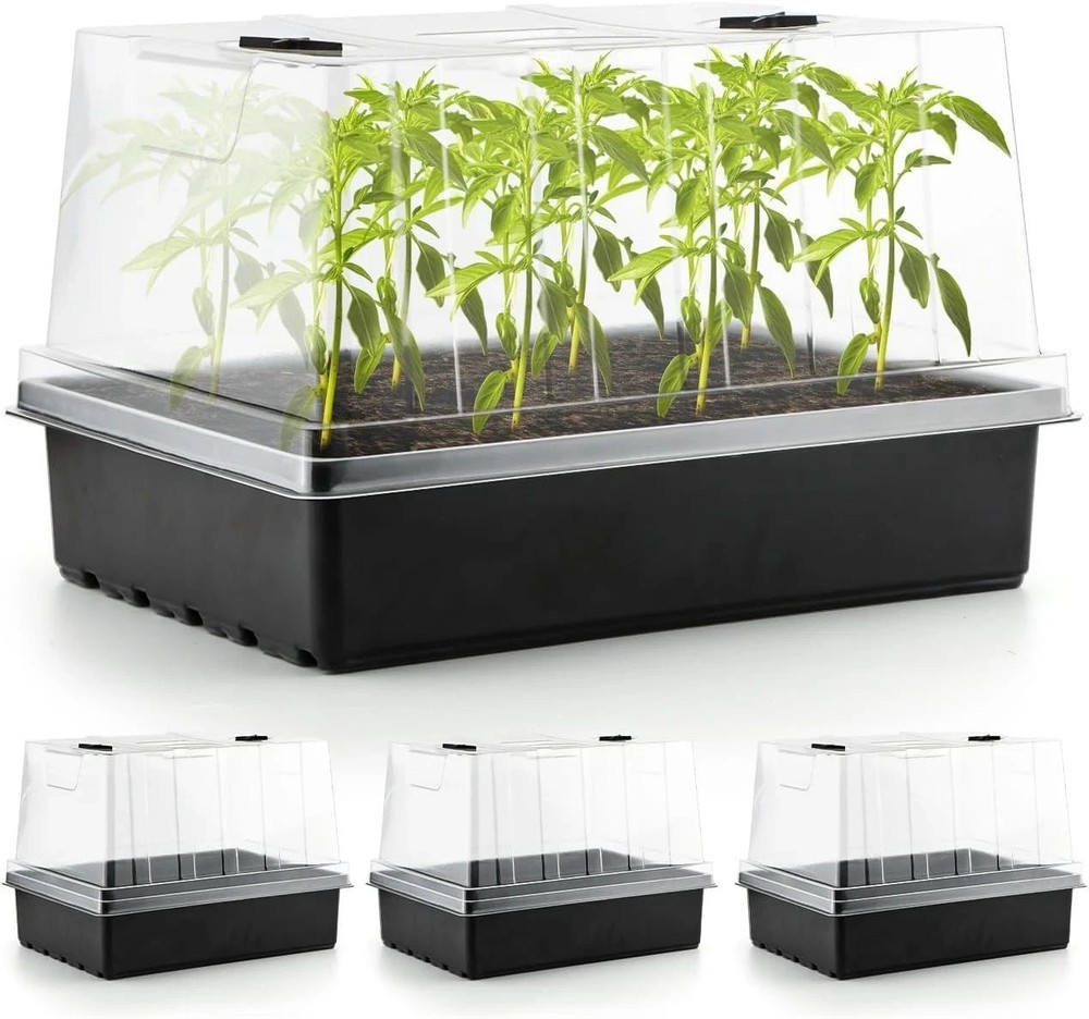 4-Pack Seed Starter Trays with Humidity Domes for Microgreens & Herbs