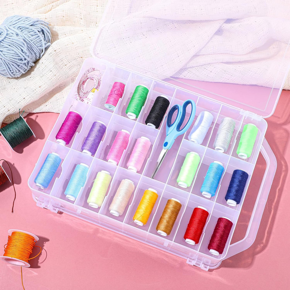 46 Grids Sewing Organizer, Double Sided Thread Box Storage, Portable Clear Plast
