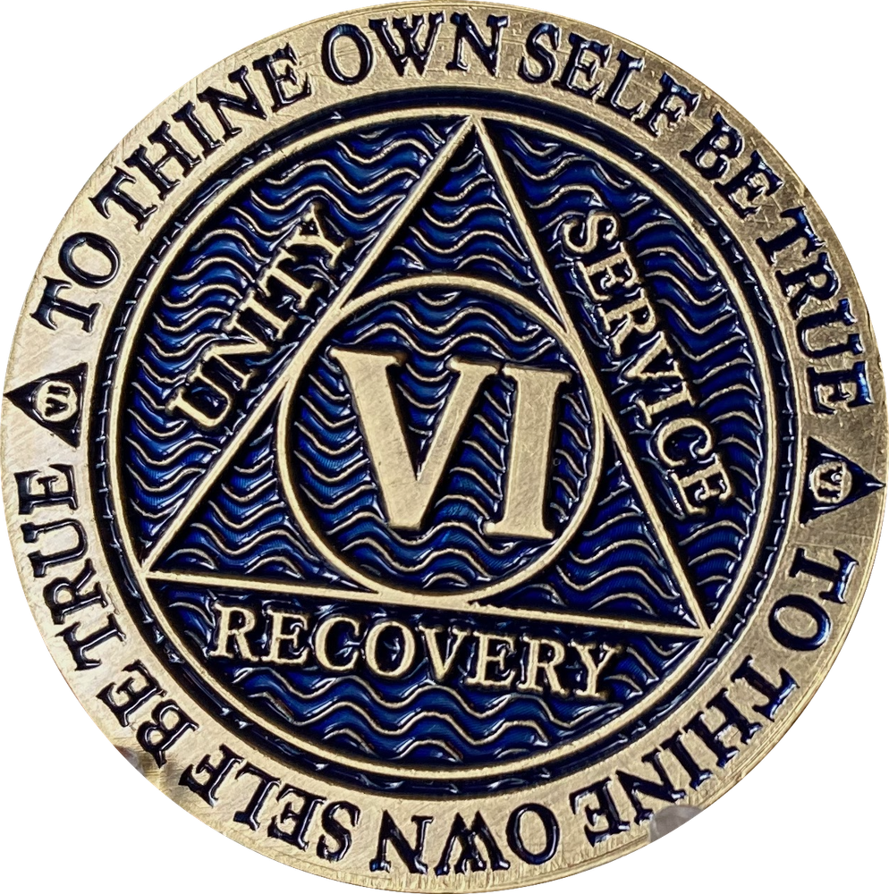 6 Year AA Medallion Antique Reflex Blue Sobriety Chip