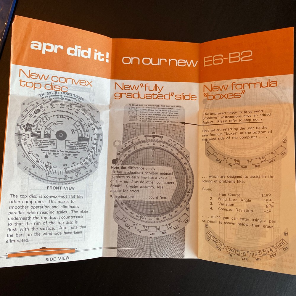 Vintage E6-B Flight Computer Aero Products Research, Inc. 1973 Bundle Manual +