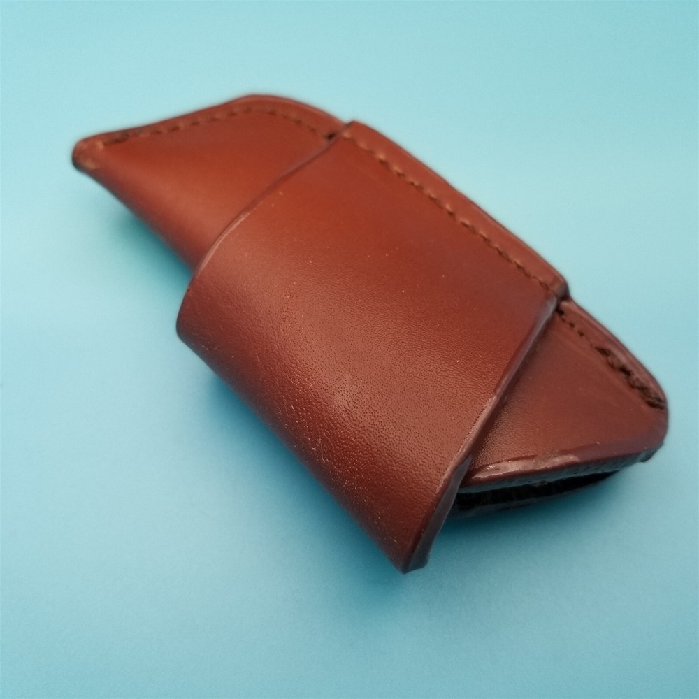 Brown Leather Folding Blade Knife Belt Sheath Horizontal Carry Loop Inside 3.5"