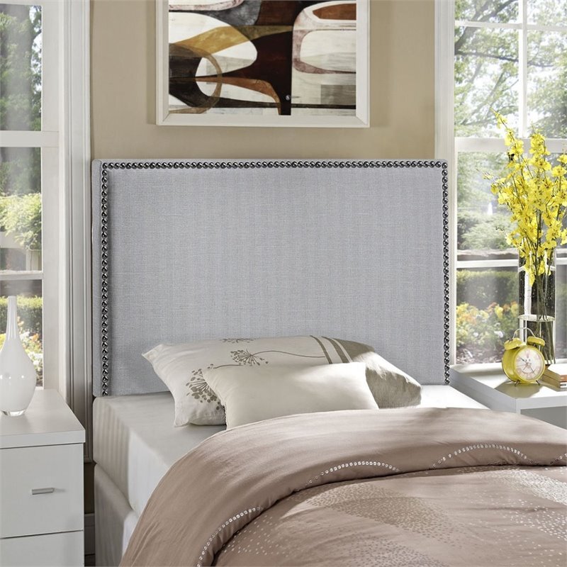 Hawthorne Collections Modern Fabric Upholstered Twin Panel Headboard in Sky Gray