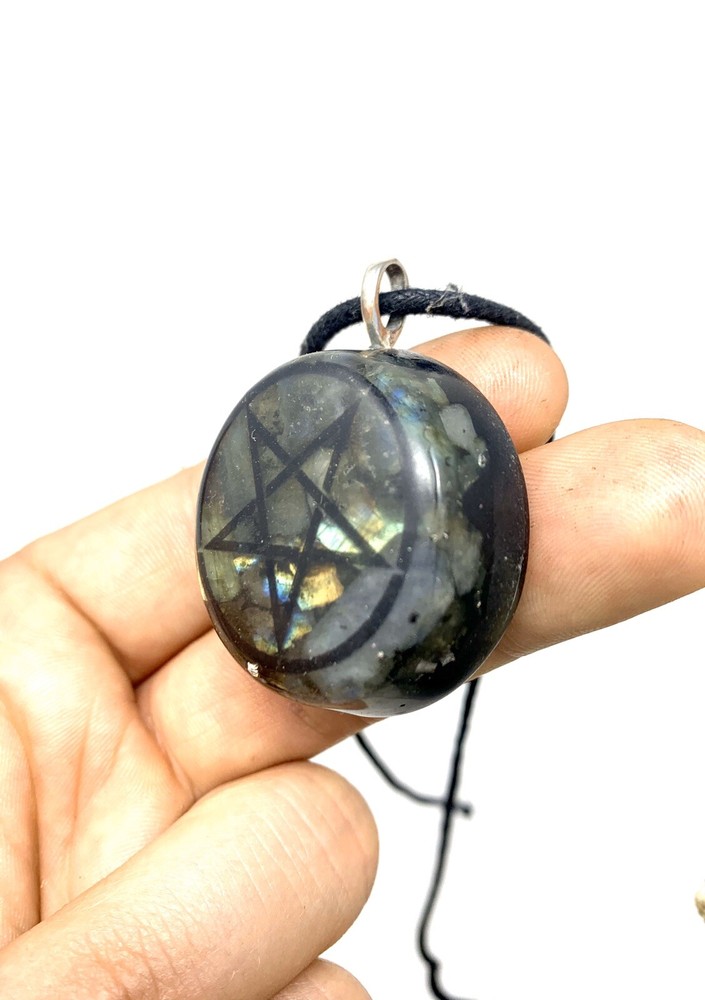 Star Pentacle Labradorite Orgonite Pendant With EMF Sheild