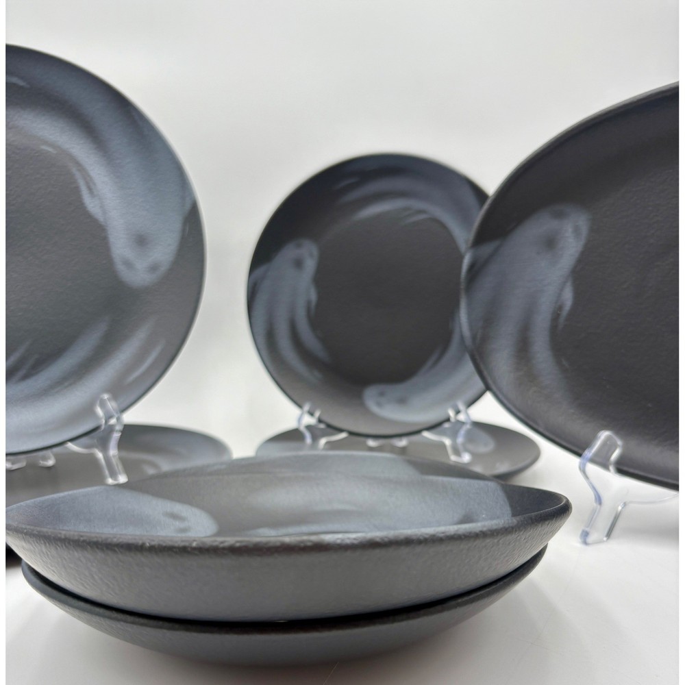 Halloween Black Ghost Dinnerware 7pc Set, Dinner, Salad Plate, Bowl, Platter